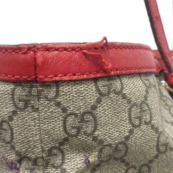 Auth GUCCI GG Plus/GG Supreme 309613 Beige Red PVC Leather - Tote Bag - Picture 9 of 16